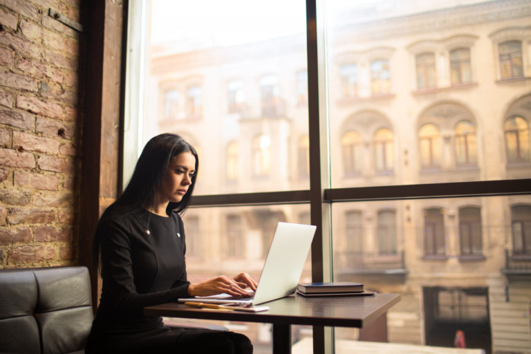 woman using the computer