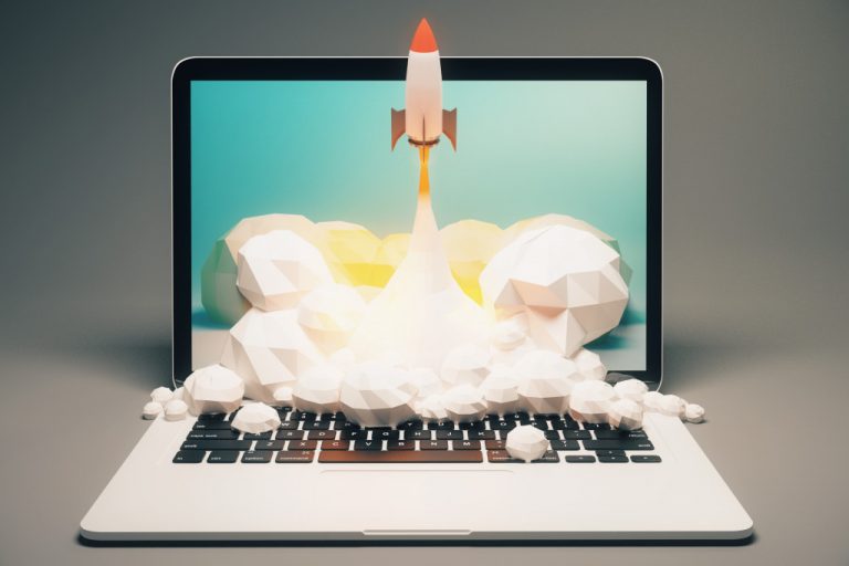 rocket launching from laptop