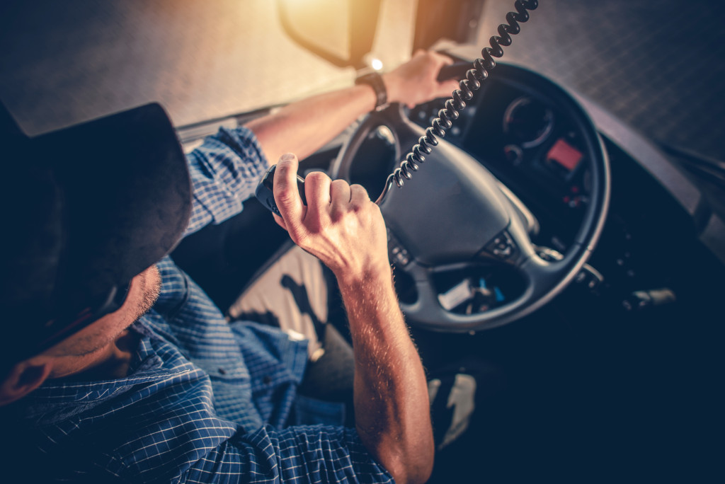 truck operator on radio