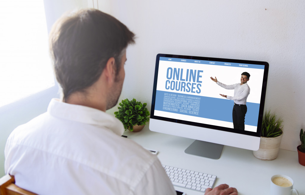 man taking an online course