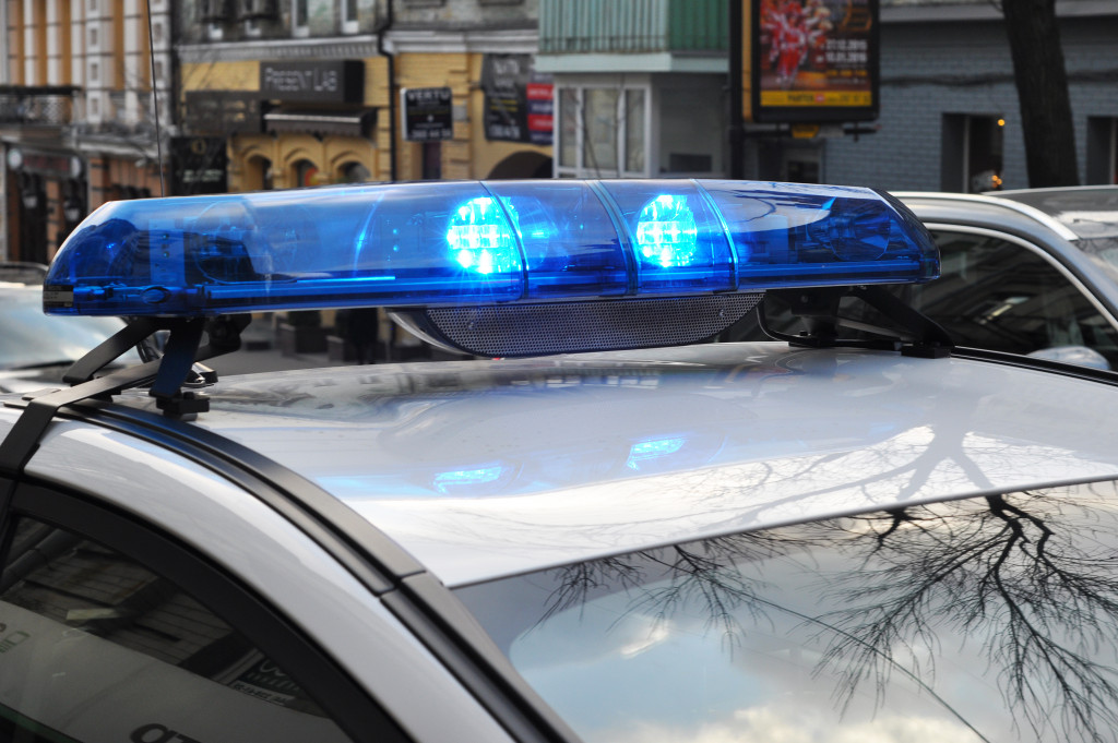 A roof-mounted light bar on a police vehicle