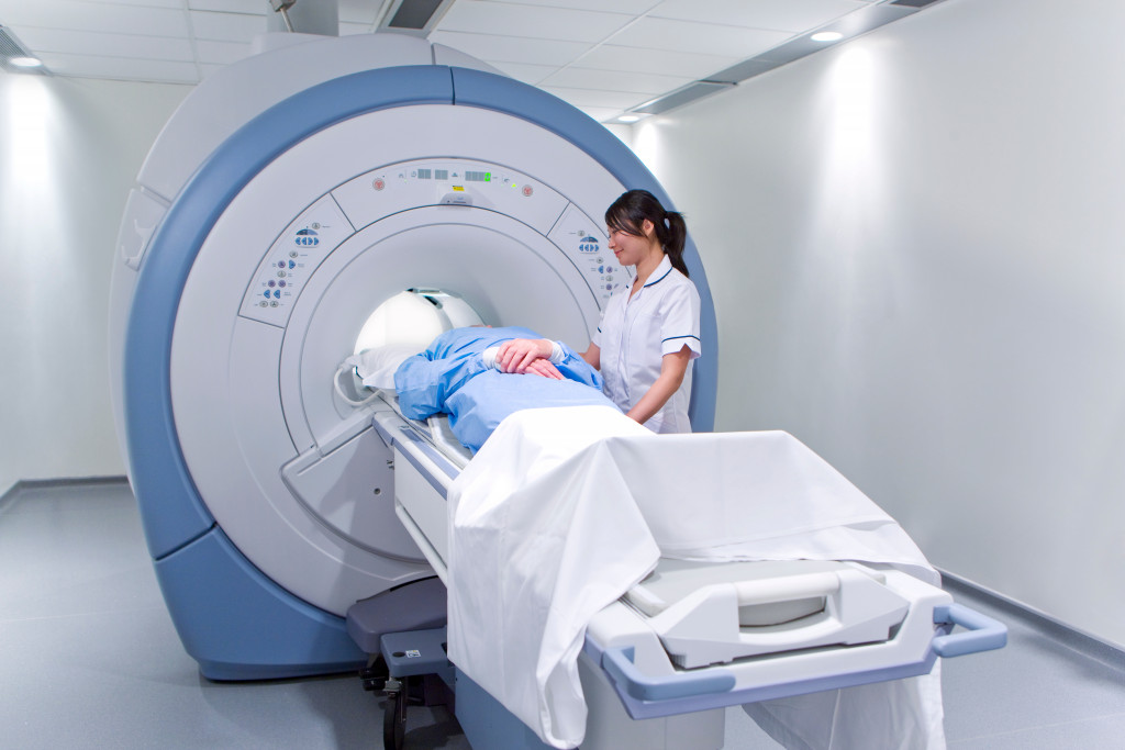 Patient receiving MRI scan in hospital