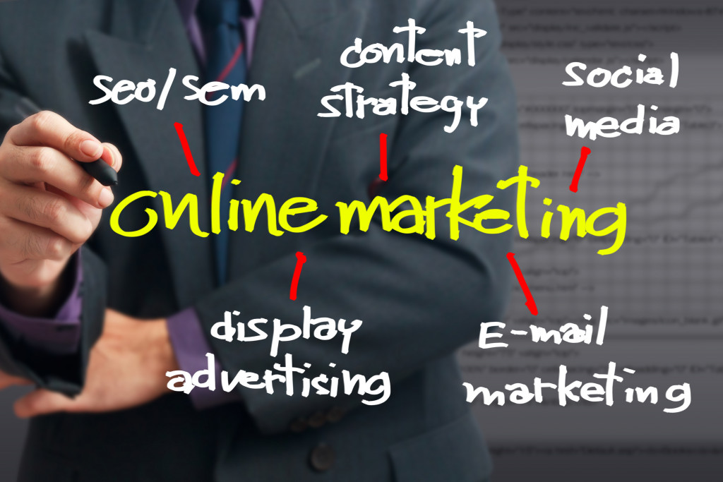 online marketing concept pointed by businessman