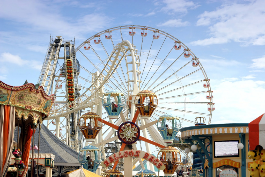 a view of ferris wheel in the amusement park