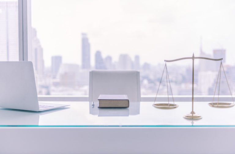 A lawyer's office desk all in white